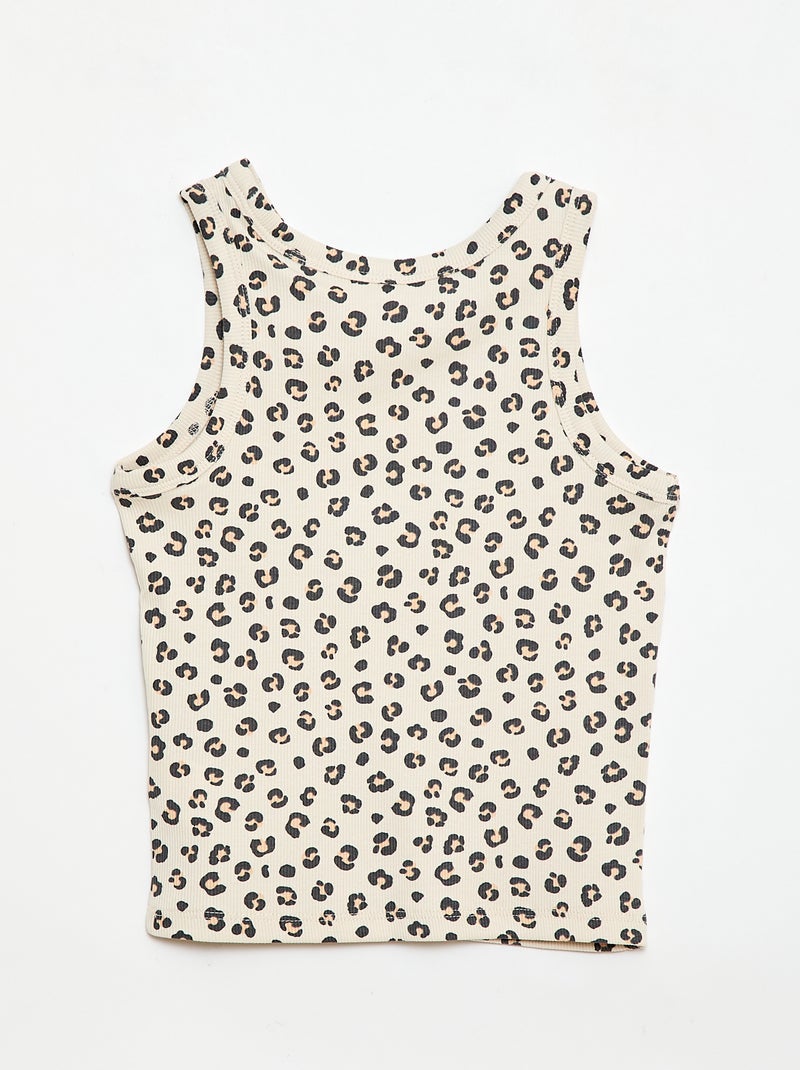 Camiseta de tirantes de canalé de algodón con estampado completo Beige - Kiabi