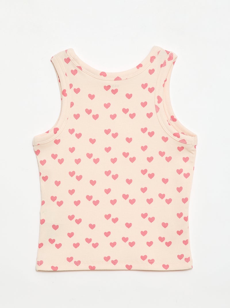 Camiseta de tirantes de canalé de algodón con estampado completo Rosa - Kiabi