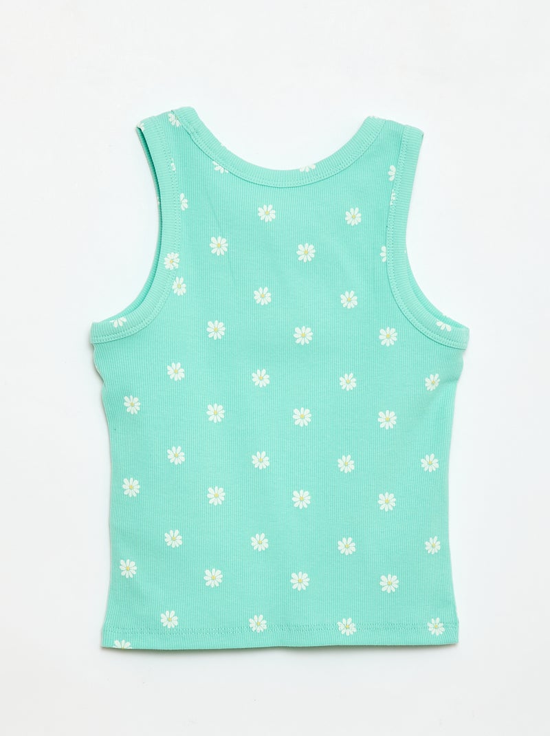 Camiseta de tirantes de canalé de algodón con estampado completo Verde - Kiabi
