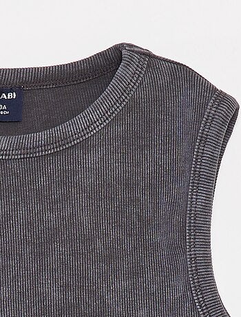 Camiseta de tirantes de canalé efecto descolorido