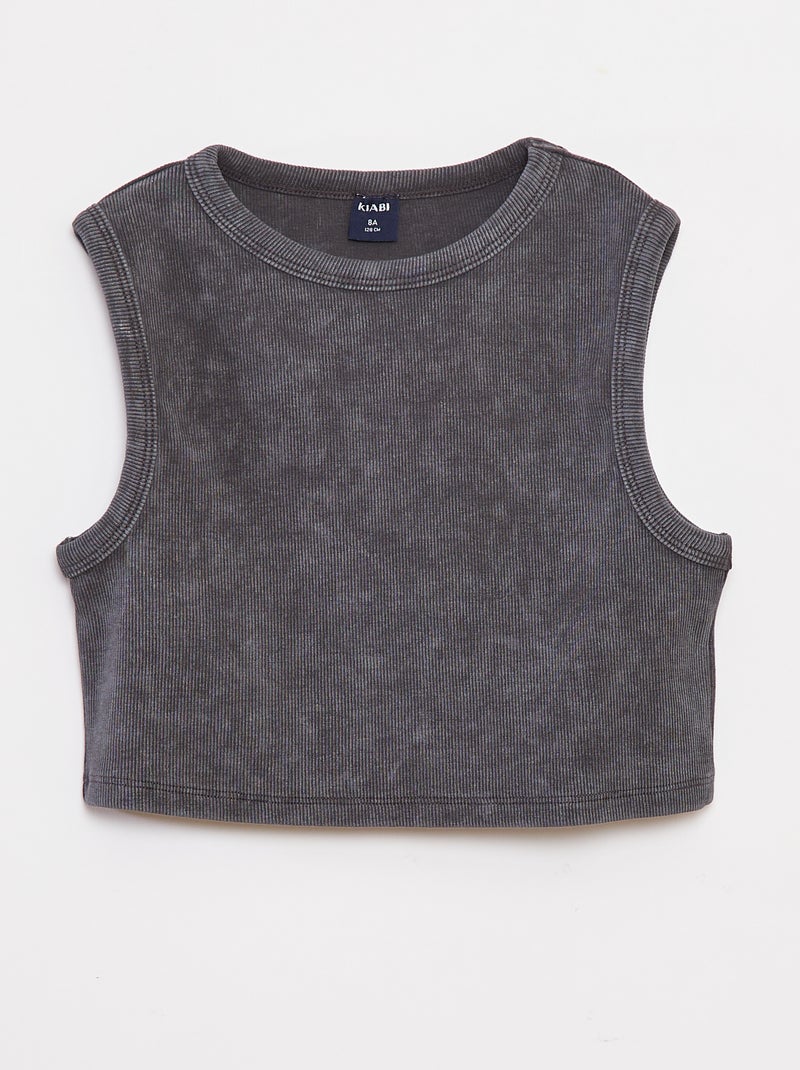 Camiseta de tirantes de canalé efecto descolorido Negro - Kiabi