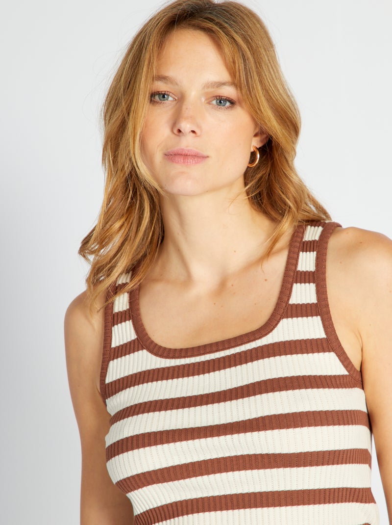 Camiseta de tirantes de canalé MARRON - Kiabi