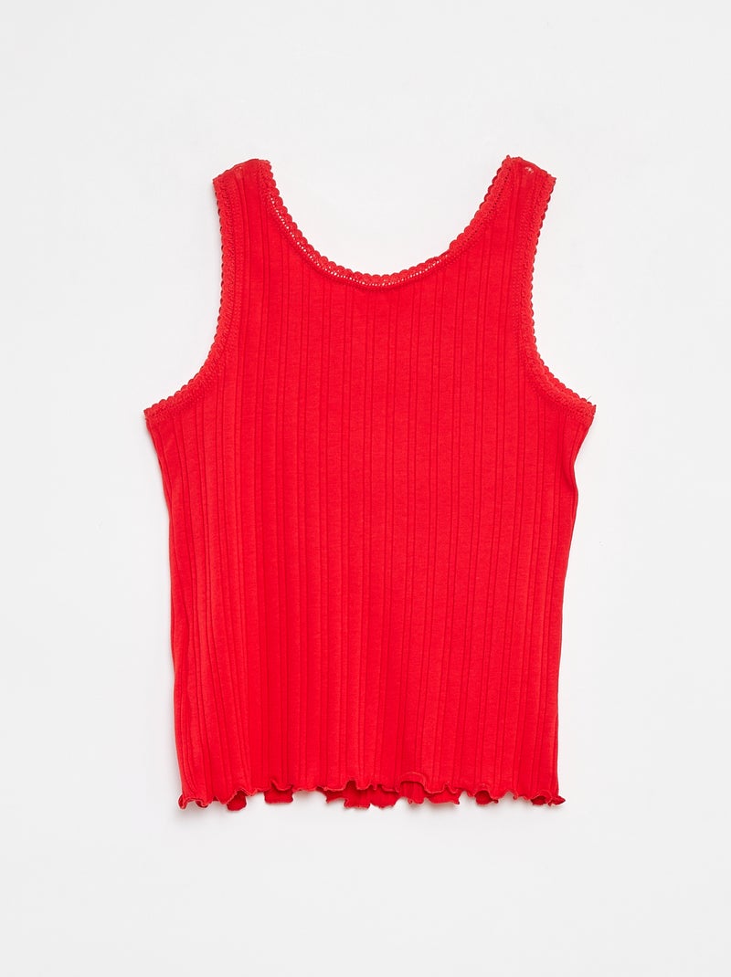 Camiseta de tirantes de canalé y encaje Rojo - Kiabi