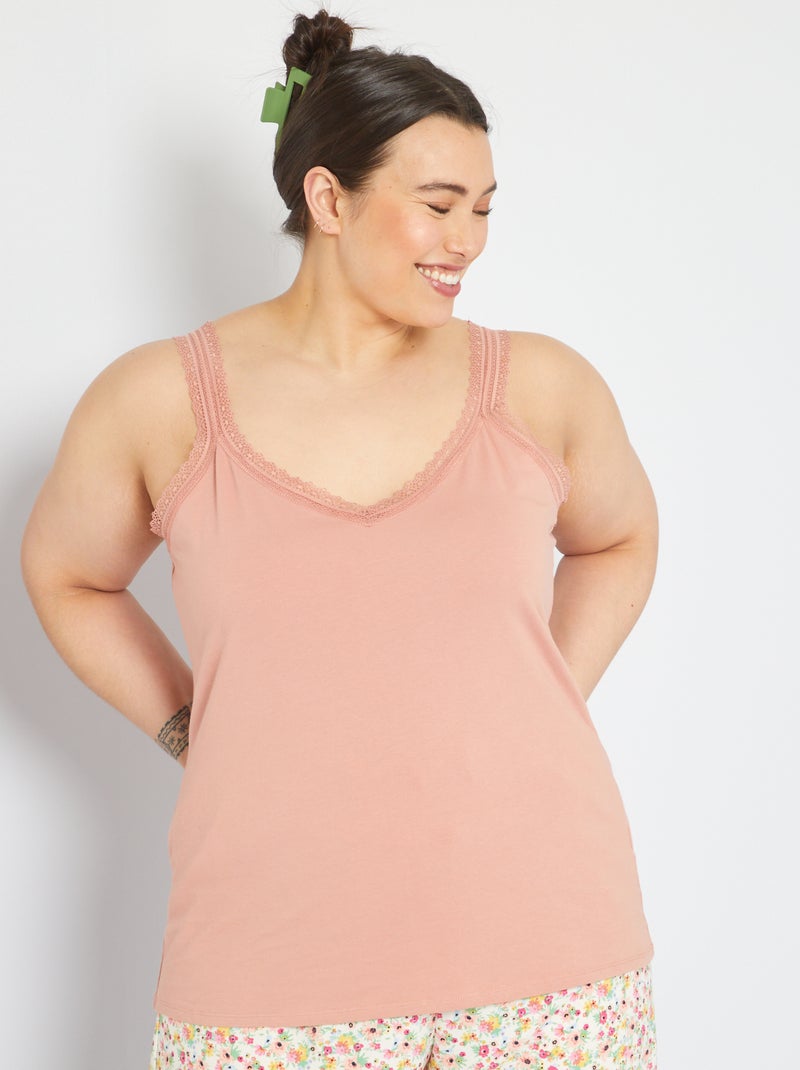 Camiseta de tirantes de encaje rosa - Kiabi