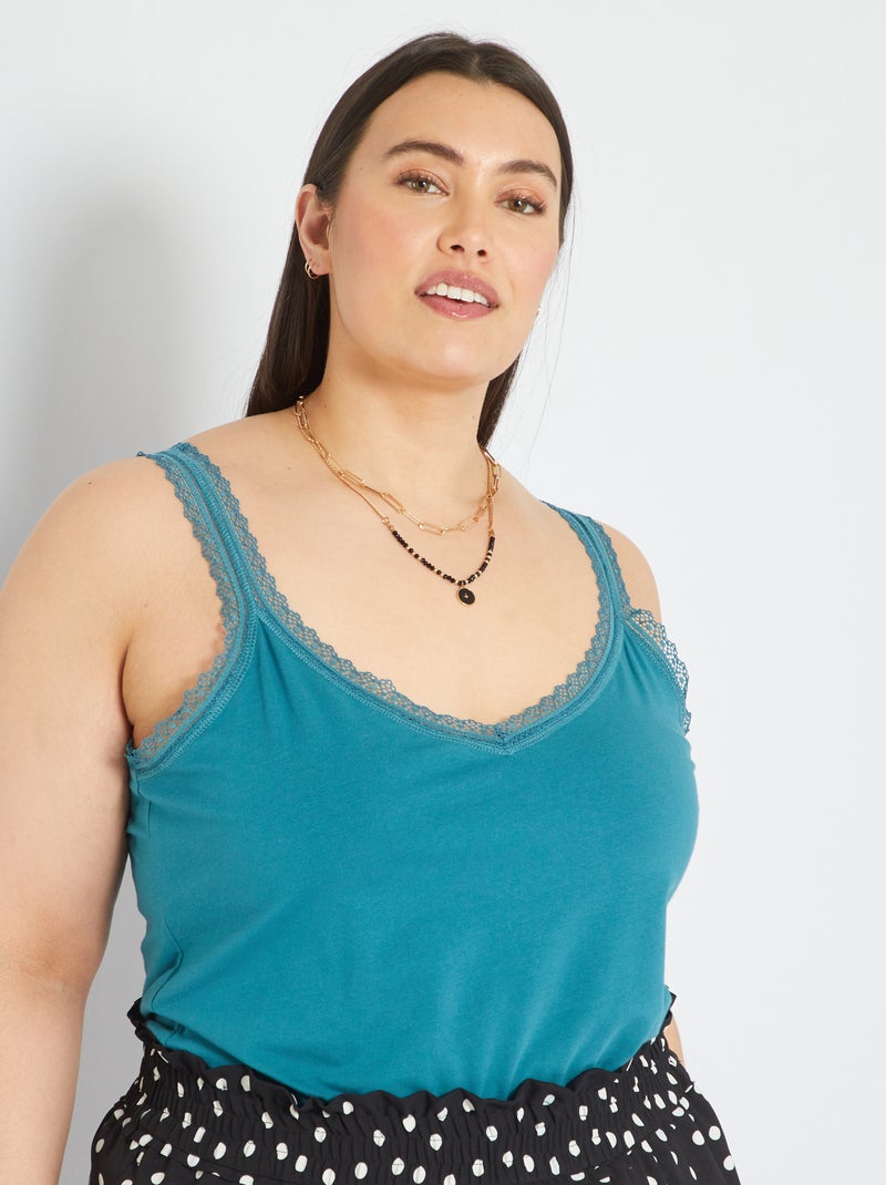 Camiseta de tirantes de encaje verde liquen - Kiabi