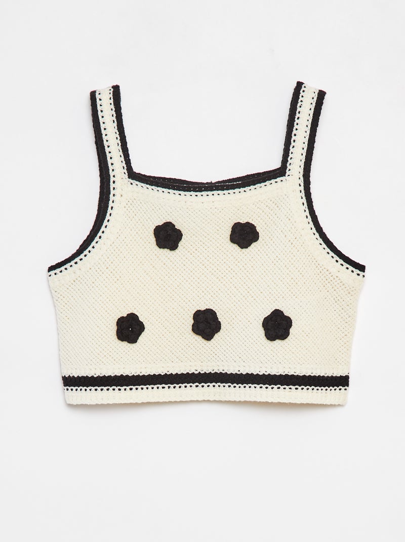 Camiseta de tirantes de ganchillo con flores BEIGE - Kiabi