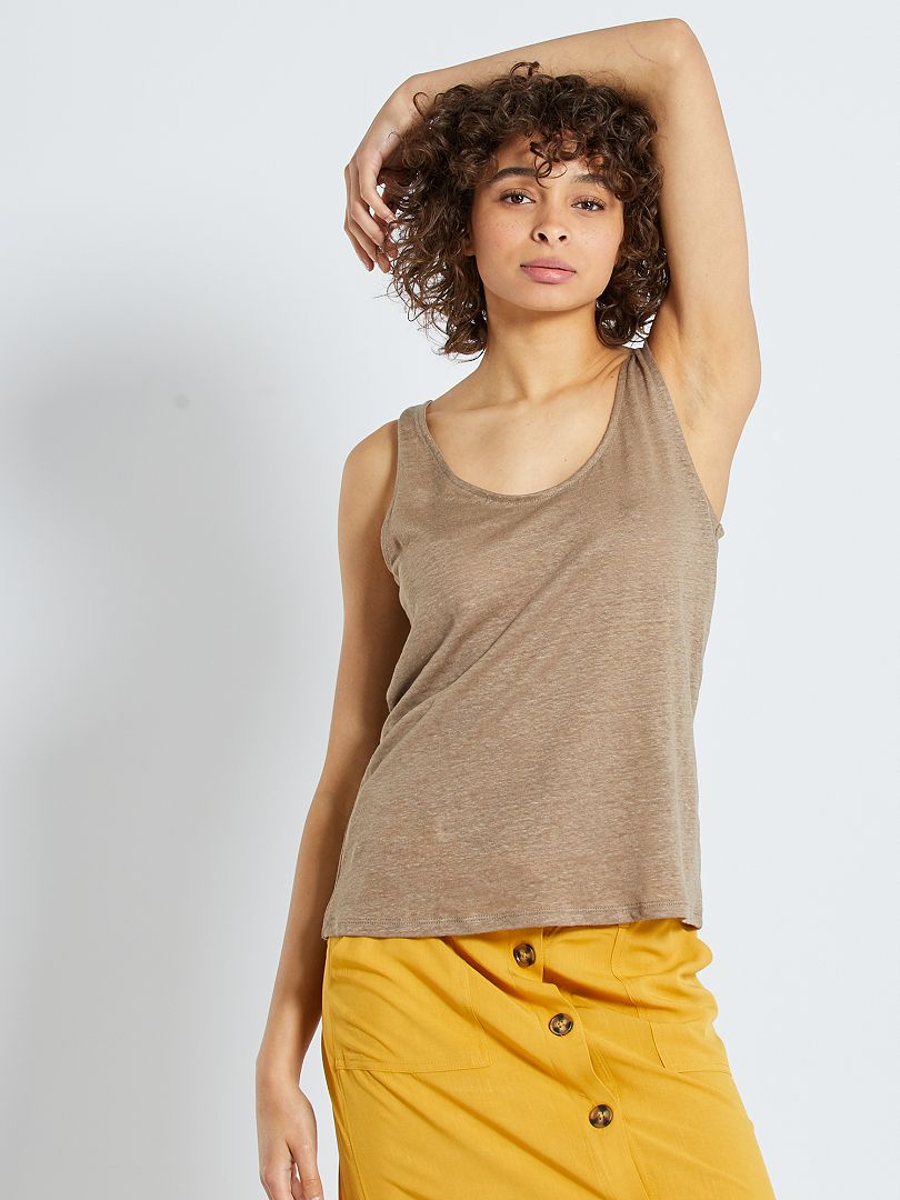 Camiseta de tirantes de lino gris beige - Kiabi