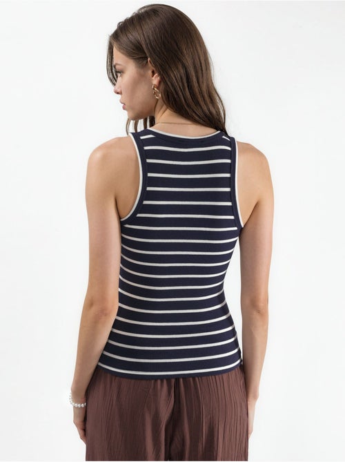 Camiseta de tirantes de mezcla de algodón a rayas con escote en v busem - Kiabi Camiseta de tirantes de mezcla de algodón a rayas con escote en v busem - Kiabi