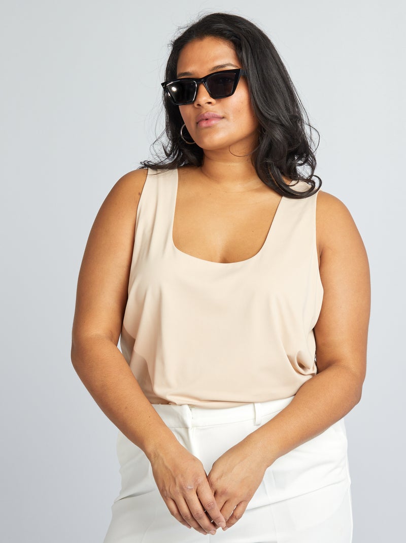 Camiseta de tirantes de microfibra con escote cuadrado BEIGE - Kiabi