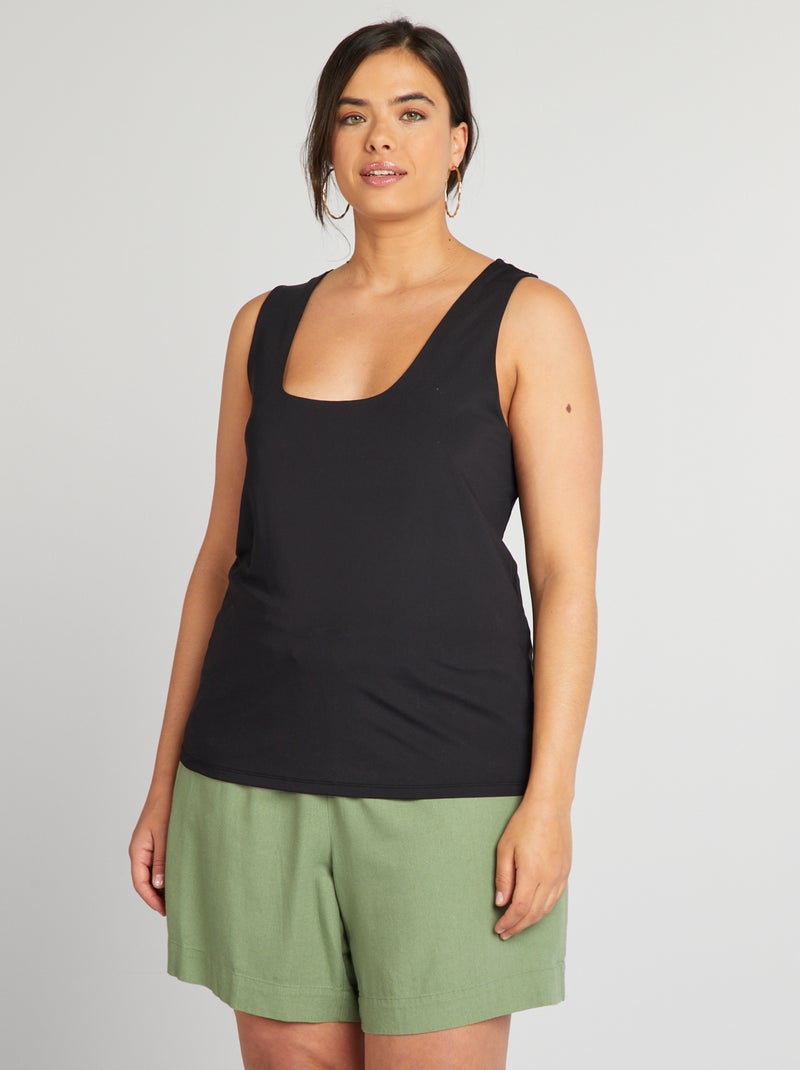 Camiseta de tirantes de microfibra con escote cuadrado NEGRO - Kiabi