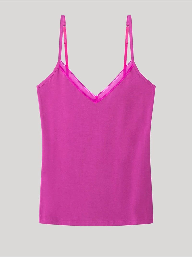 Camiseta de tirantes de modal con detalles de encaje en escote Magenta - Kiabi