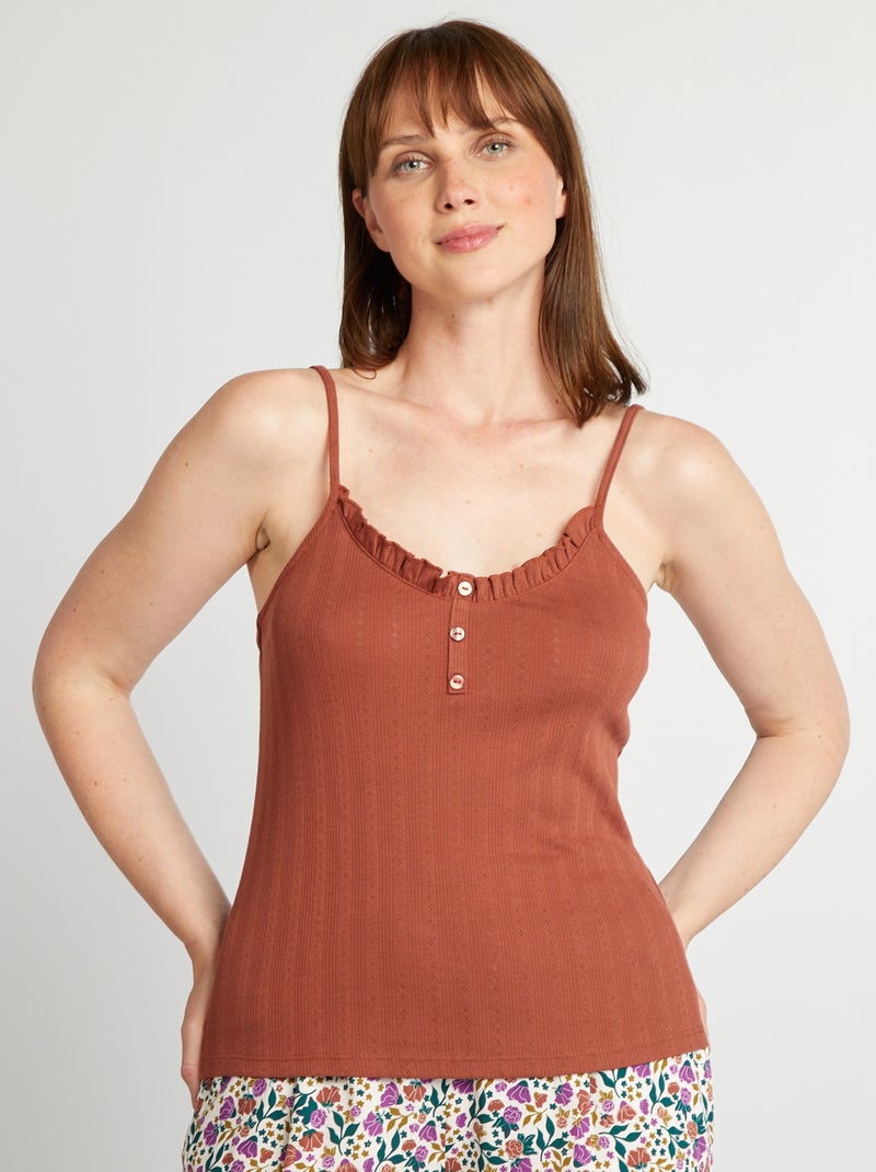 Camiseta de tirantes de pijama de punto pointelle MARRON - Kiabi