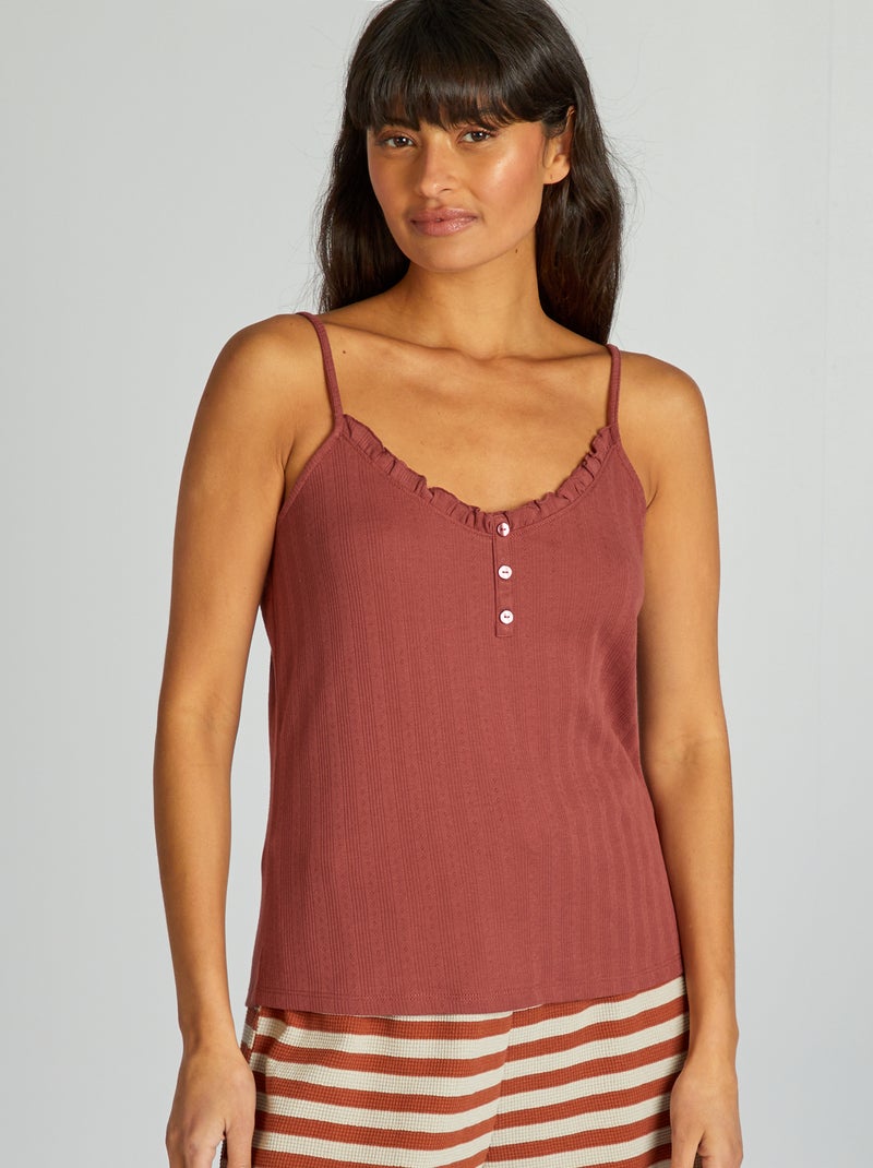 Camiseta de tirantes de pijama de punto pointelle ROJO - Kiabi