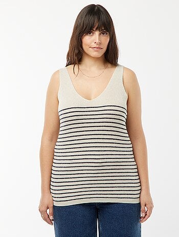 Camiseta de tirantes de punto brillante con motivo de rayas