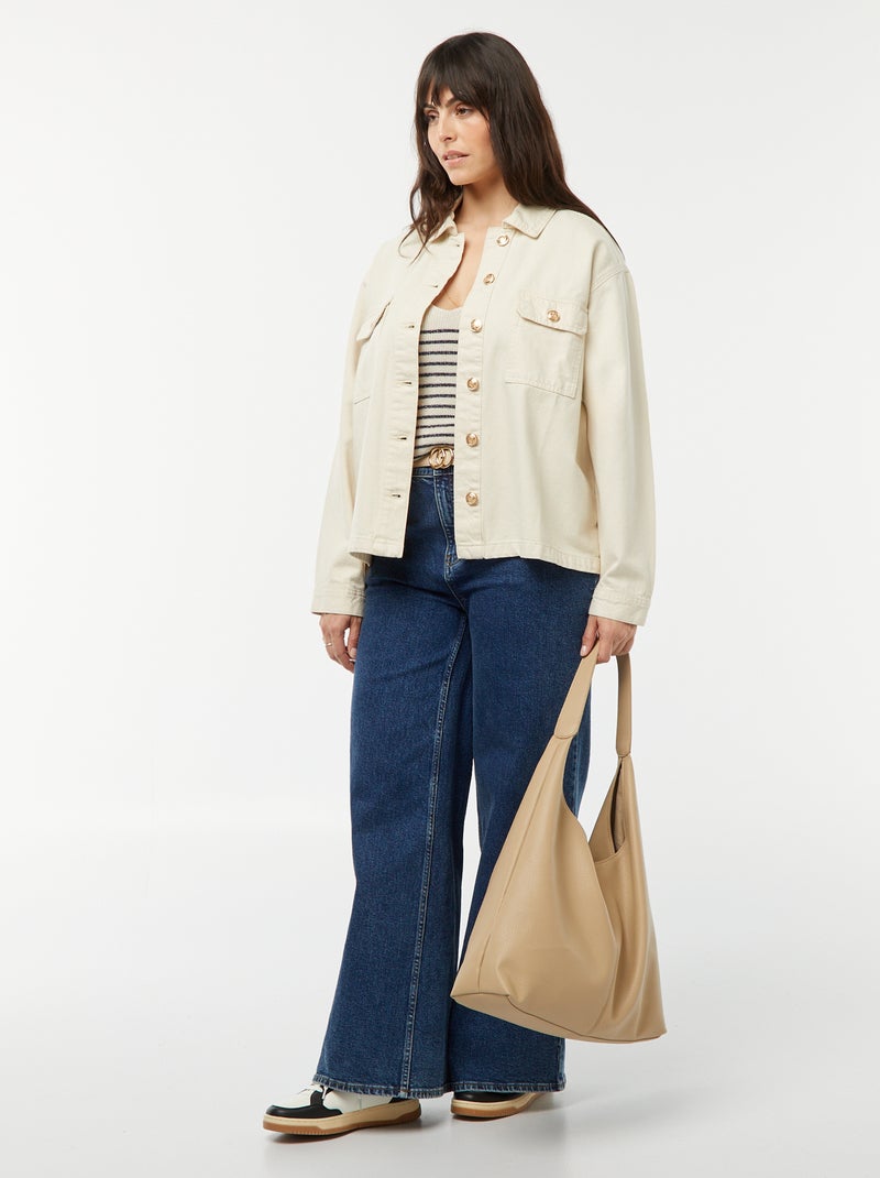 Camiseta de tirantes de punto brillante con motivo de rayas BEIGE - Kiabi