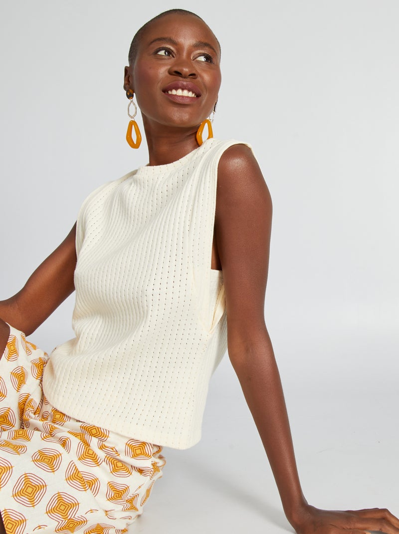 Camiseta de tirantes de punto calado BEIGE - Kiabi