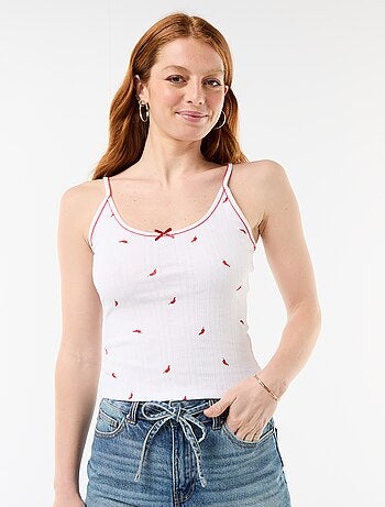 Camiseta de tirantes de punto calado con estampado 'chile'