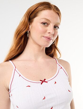 Camiseta de tirantes de punto calado con estampado 'chile'