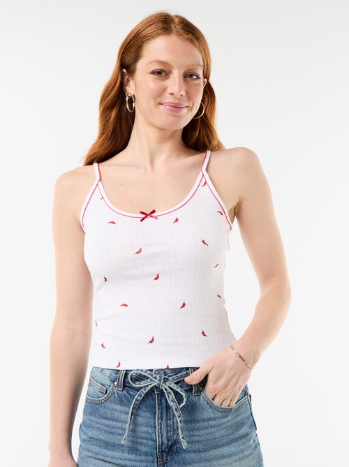 Camiseta de tirantes de punto calado con estampado 'chile' - Kiabi