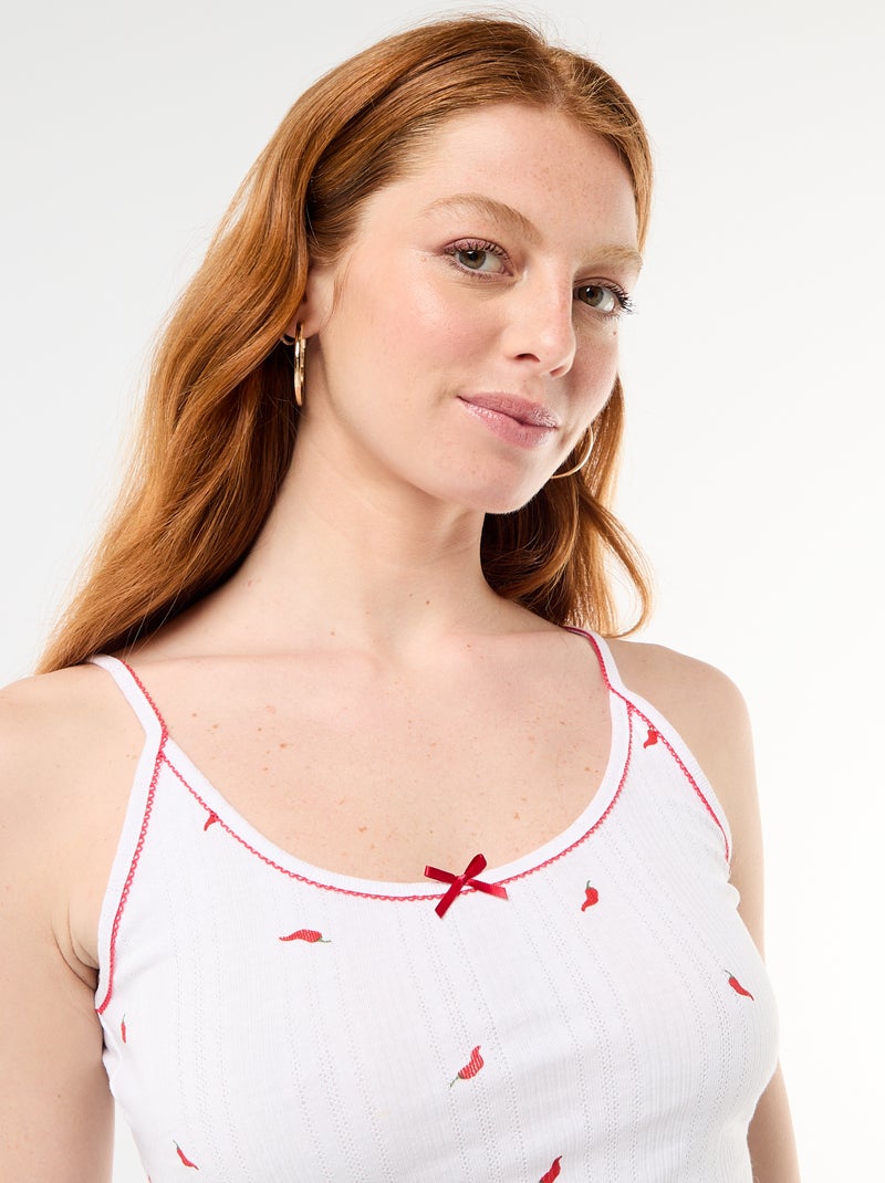Camiseta de tirantes de punto calado con estampado 'chile' Blanco - Kiabi