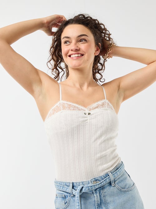 Camiseta de tirantes de punto calado y encaje - Kiabi