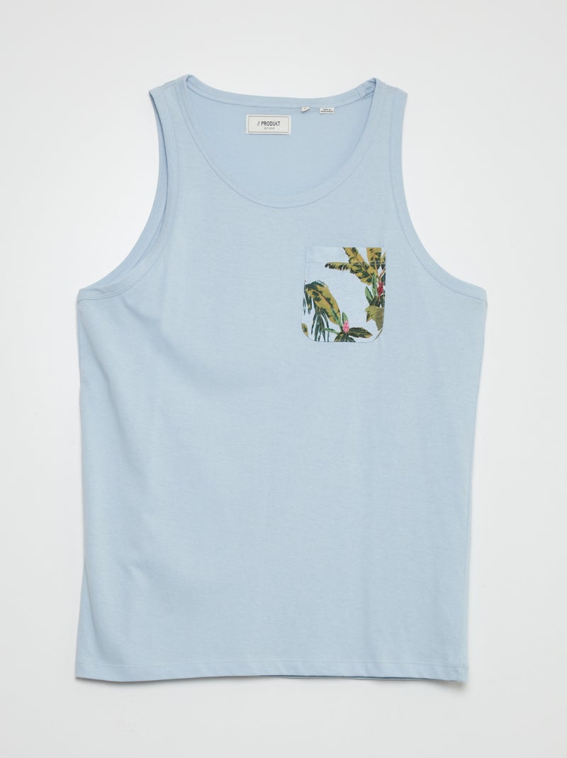Camiseta de tirantes de punto con bolsillo en el pecho azul - Kiabi