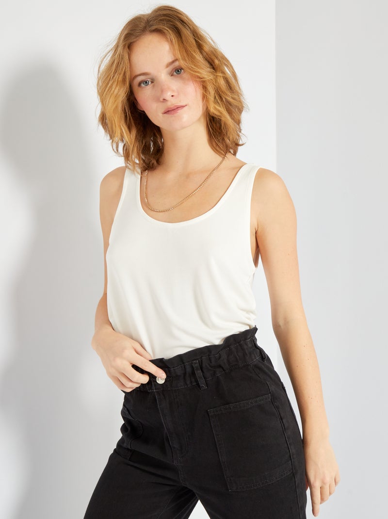 Camiseta de tirantes de punto con cuello redondo BLANCO - Kiabi