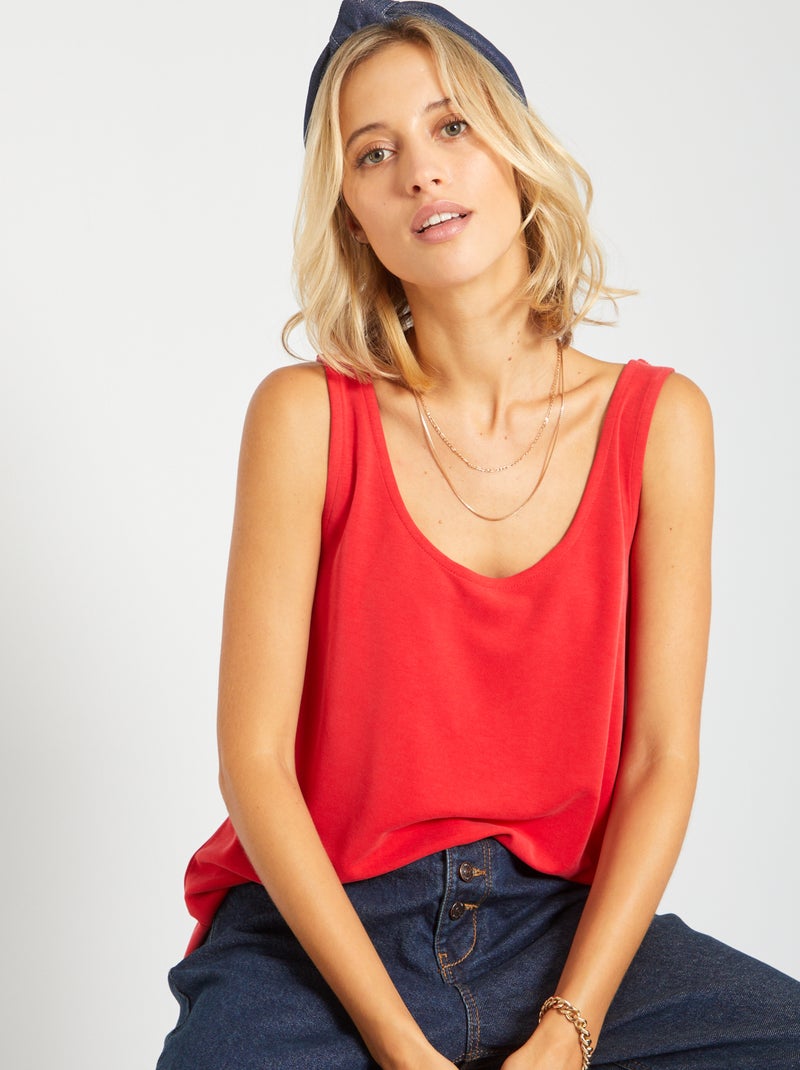 Camiseta de tirantes de punto con cuello redondo ROJO - Kiabi
