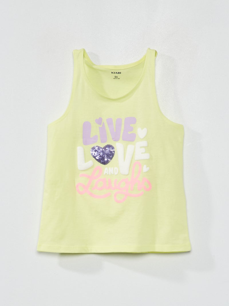 Camiseta de tirantes de punto con motivos de fantasía AMARILLO - Kiabi