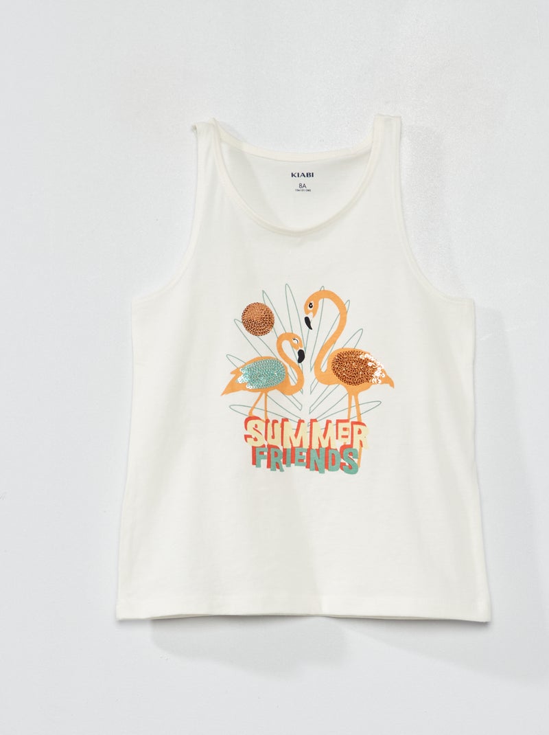 Camiseta de tirantes de punto con motivos de fantasía BEIGE - Kiabi