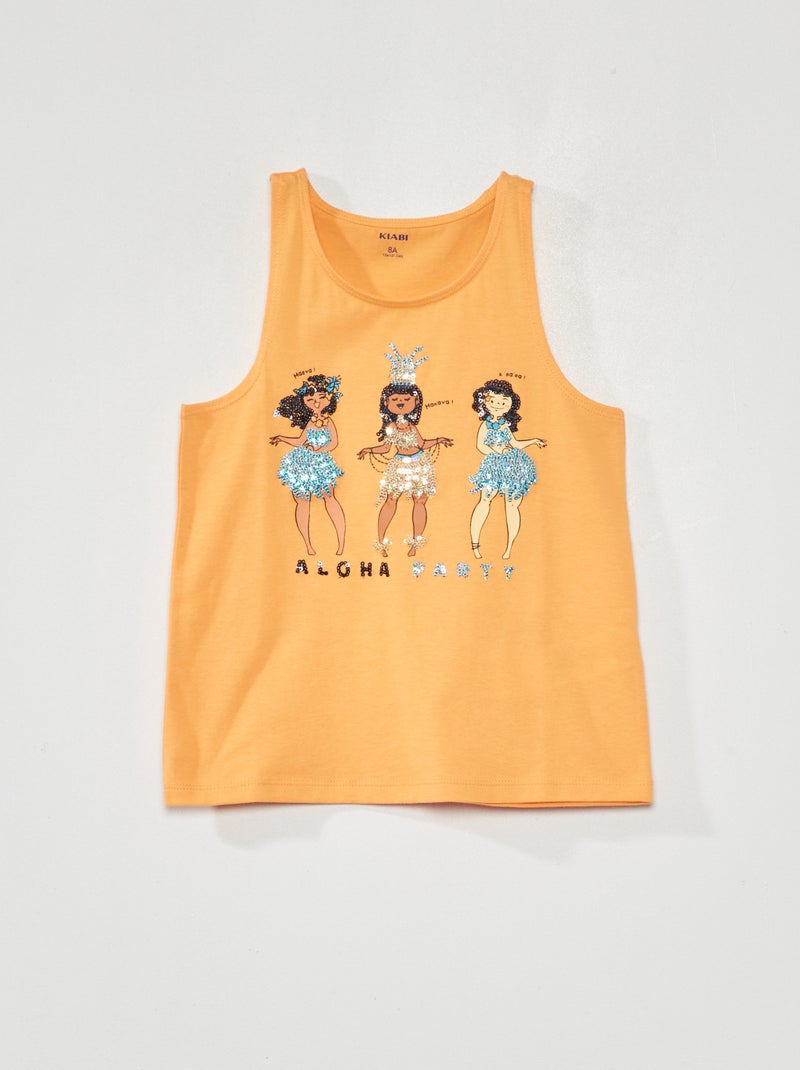 Camiseta de tirantes de punto con motivos de fantasía NARANJA - Kiabi