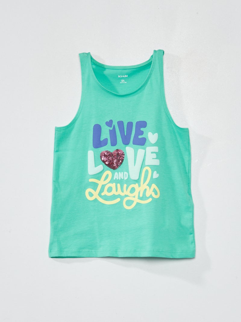 Camiseta de tirantes de punto con motivos de fantasía VERDE - Kiabi