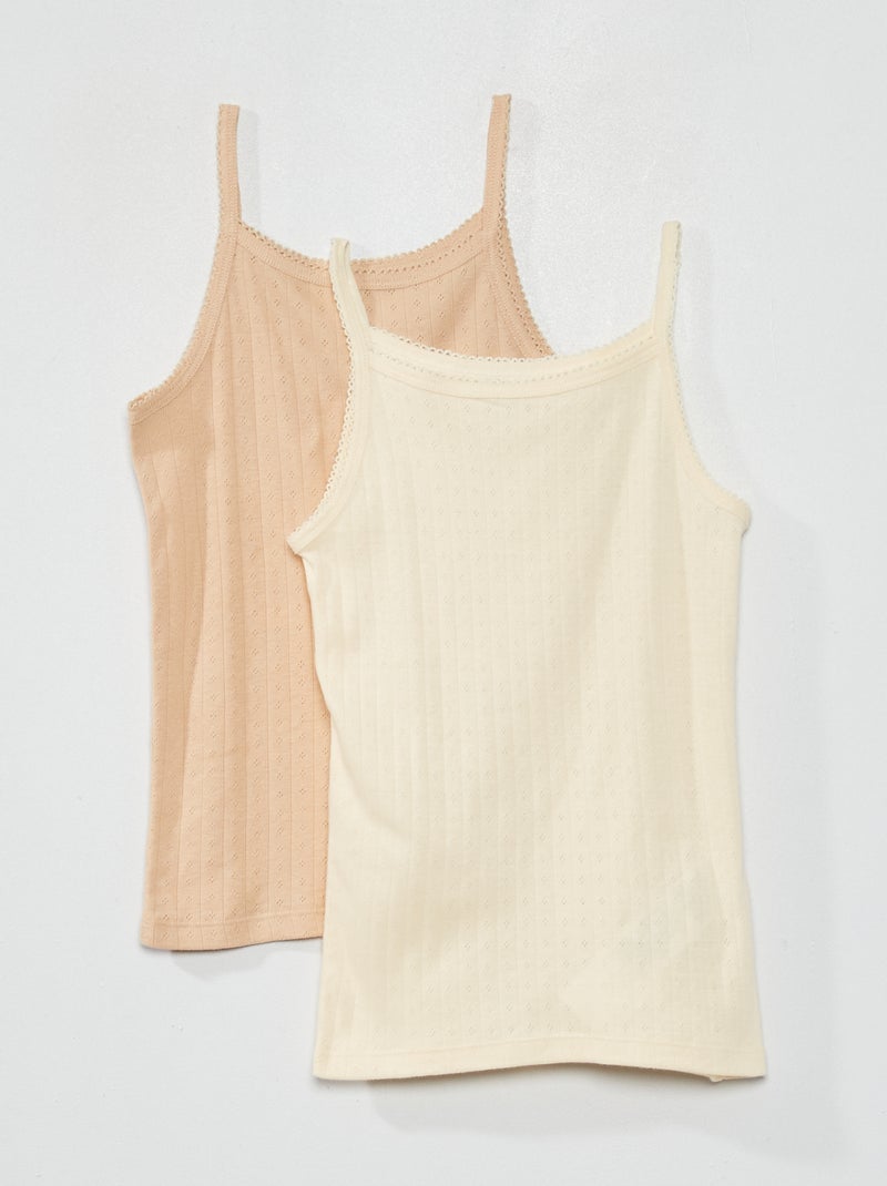 Camiseta de tirantes de punto con punto calado BEIGE - Kiabi