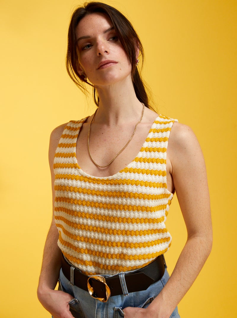 Camiseta de tirantes de punto croché AMARILLO - Kiabi