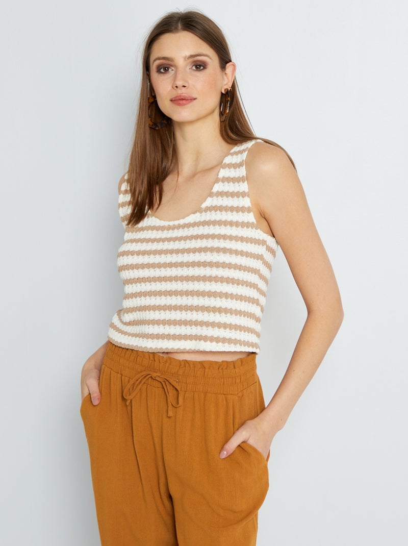 Camiseta de tirantes de punto croché BEIGE - Kiabi
