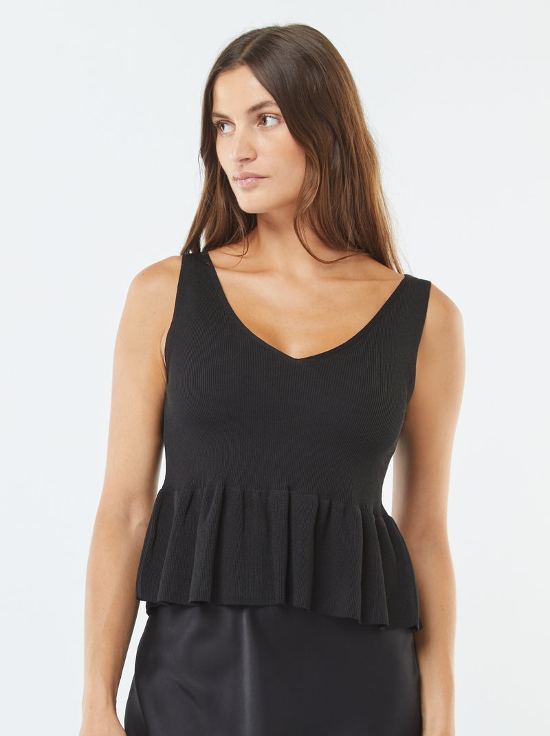 Camiseta de tirantes de punto de canalé evasé negro - Kiabi