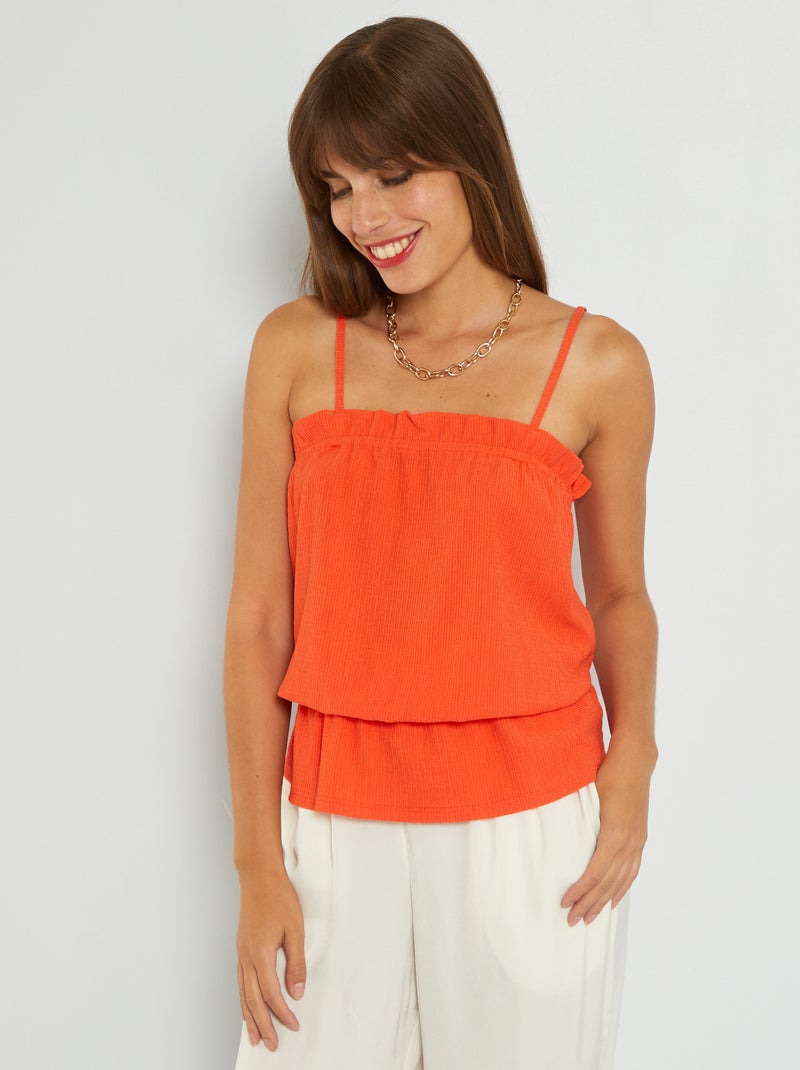 Camiseta de tirantes de punto gofrado con faldón ORANGE - Kiabi