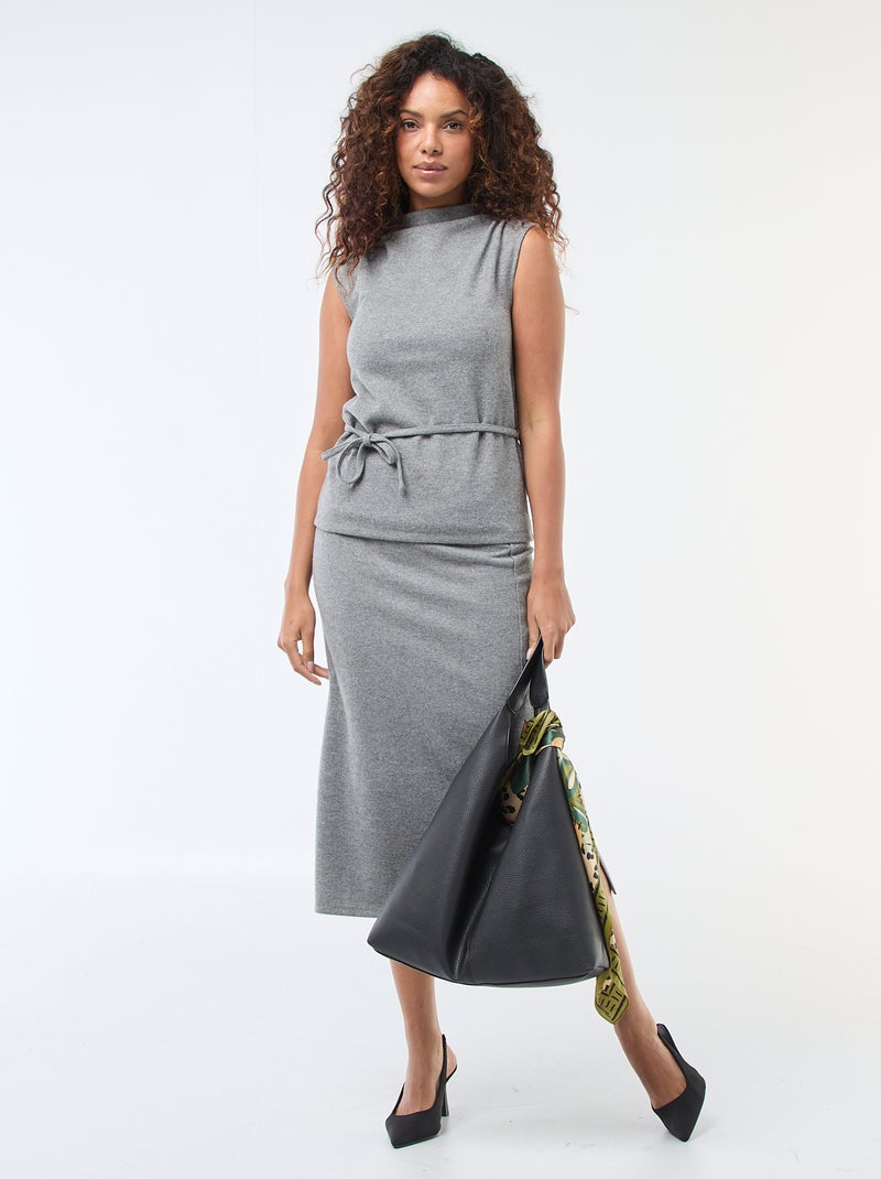Camiseta de tirantes de punto suave con cuello alto Gris - Kiabi