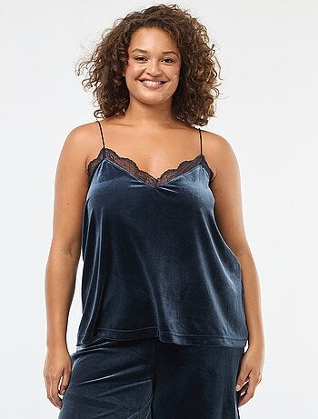 Camiseta de tirantes de terciopelo con borde de encaje