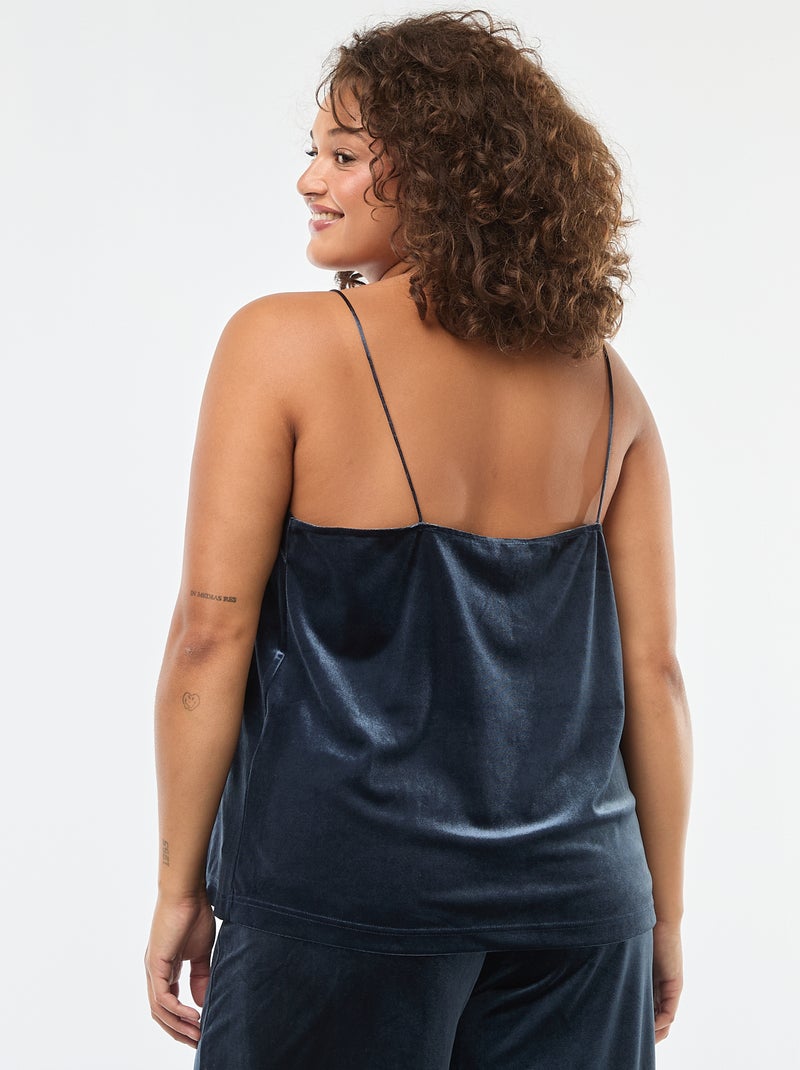 Camiseta de tirantes de terciopelo con borde de encaje Azul - Kiabi