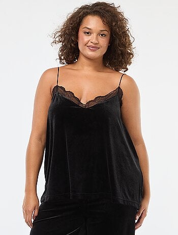 Camiseta de tirantes de terciopelo con borde de encaje