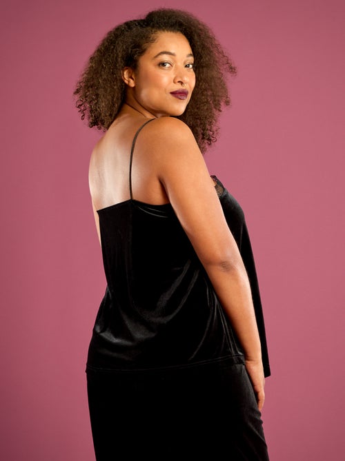 Camiseta de tirantes de terciopelo con borde de encaje - Kiabi