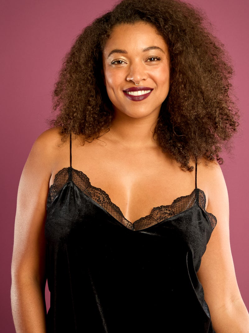 Camiseta de tirantes de terciopelo con borde de encaje Negro - Kiabi