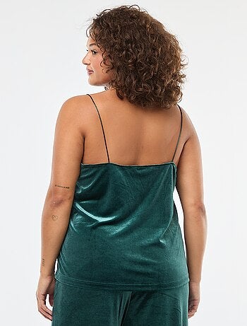 Camiseta de tirantes de terciopelo con borde de encaje