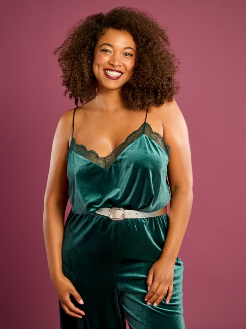 Camiseta de tirantes de terciopelo con borde de encaje - Kiabi