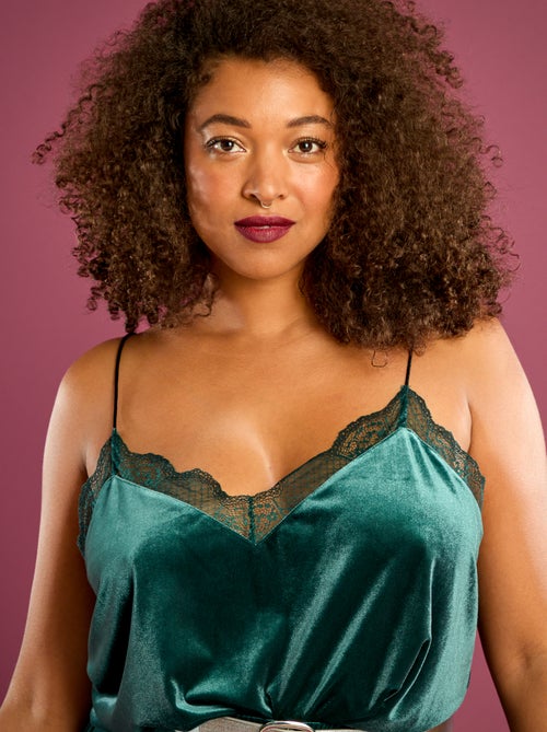 Camiseta de tirantes de terciopelo con borde de encaje - Kiabi