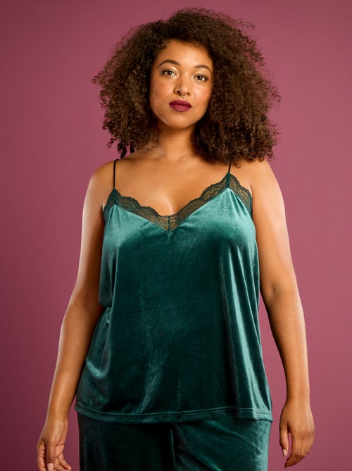 Camiseta de tirantes de terciopelo con borde de encaje - Kiabi