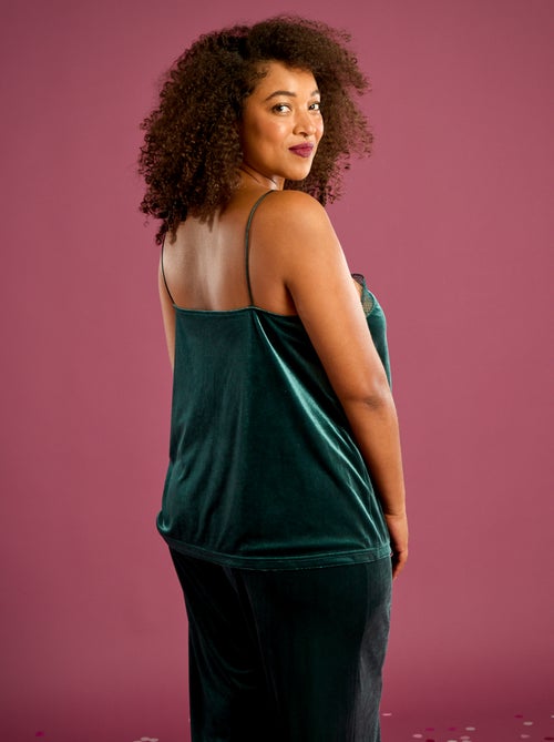 Camiseta de tirantes de terciopelo con borde de encaje - Kiabi