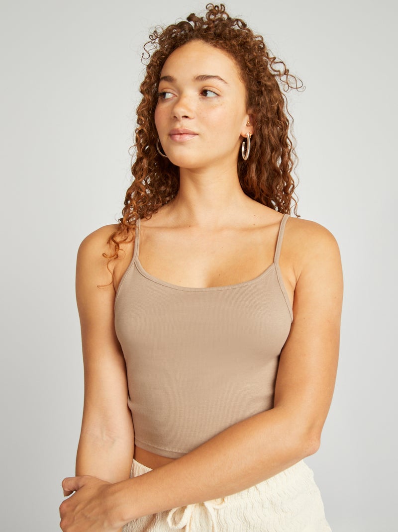 Camiseta de tirantes elástica lisa BEIGE - Kiabi