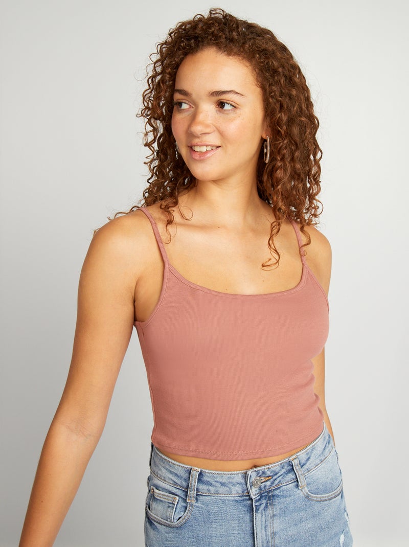 Camiseta de tirantes elástica lisa MARRON - Kiabi